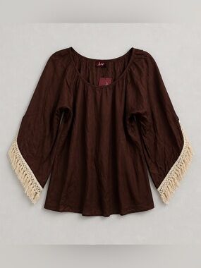 Avanti Brown Tunic with Cream Fringe Sleeves